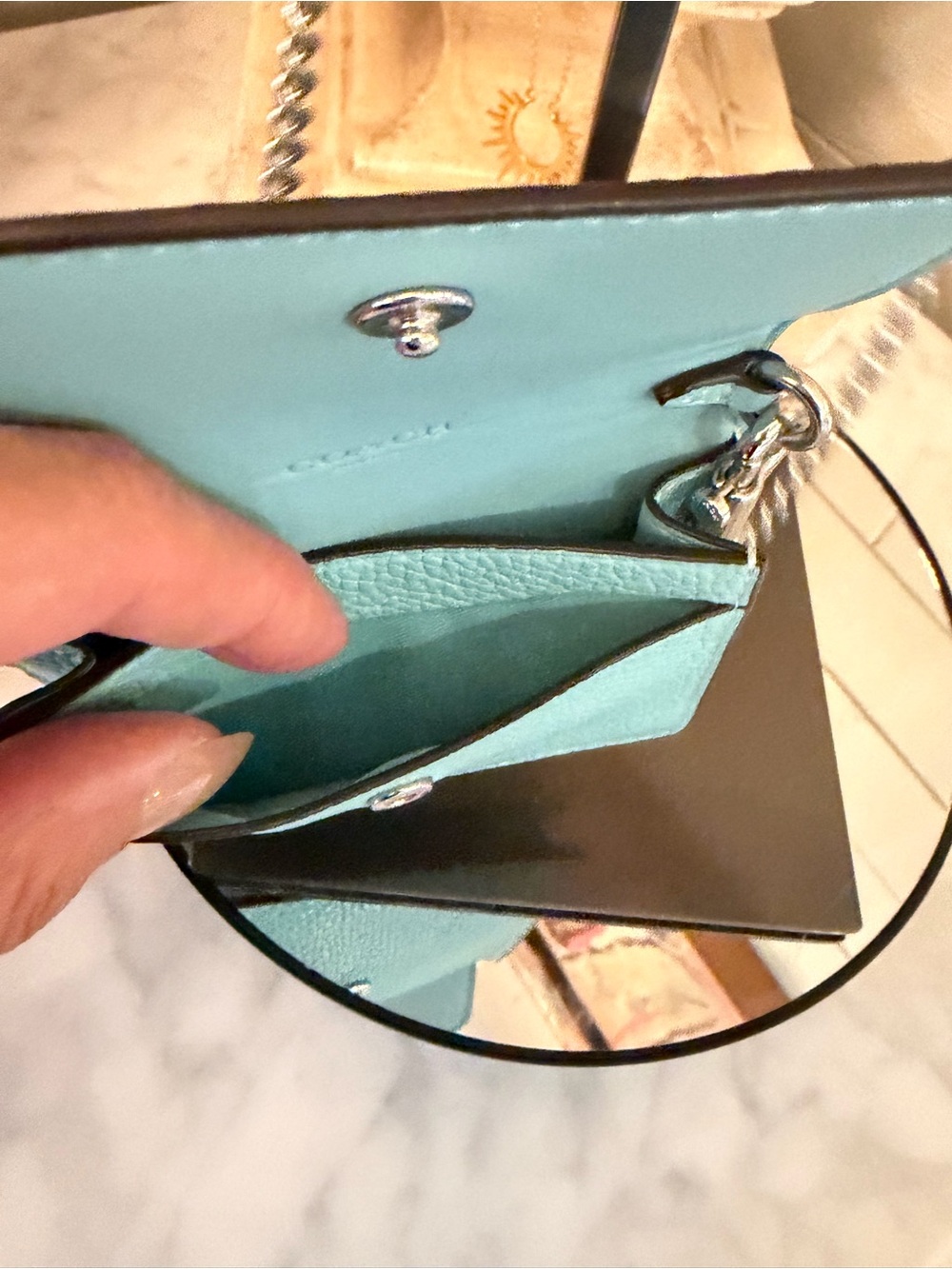 Coach Pebble Leather Mini Crossbody - Aqua Blue like new - Picture 16 of 17